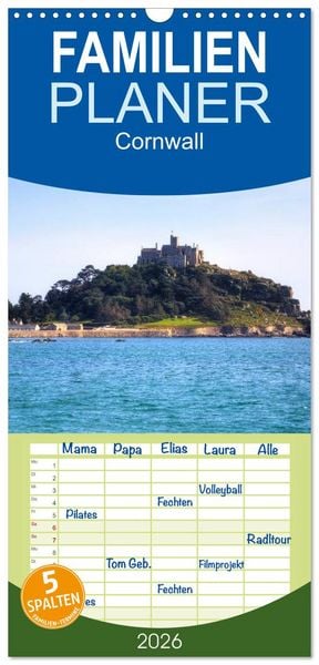 Produktbild: Familienplaner 2026 - Cornwall mit 5 Spalten (Wandkalender, 21 x 45 cm) CALVENDO