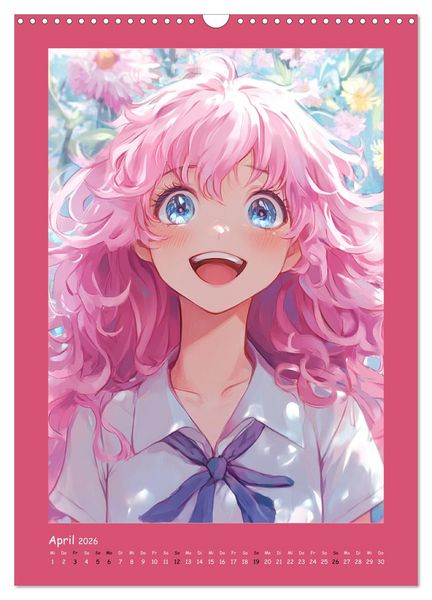 Produktbild: Zauberhafte Momente. Rosa Tr&auml;ume im Manga-Stil (Wandkalender 2026 DIN A3 hoch), CALVENDO Monatskalender