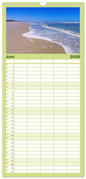 Produktbild: Familienplaner 2026 - Langeoog - Sch&ouml;nste Insel Ostfrieslands mit 5 Spalten (Wandkalender, 21 x 45 cm) CALVENDO