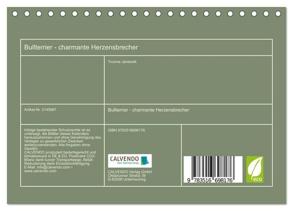 Produktbild: Bullterrier - charmante Herzensbrecher (Tischkalender 2026 DIN A5 quer), CALVENDO Monatskalender