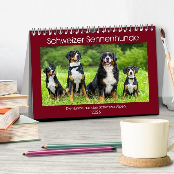 Produktbild: Schweizer Sennenhunde - die Hunde aus den Schweizer Alpen (Tischkalender 2026 DIN A5 quer), CALVENDO Monatskalender