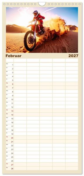 Produktbild: Familienplaner 2027 - W&uuml;stenabenteuer - Spektakul&auml;re Moto-Rallys mit 5 Spalten (Wandkalender, 21 x 45 cm) CALVENDO