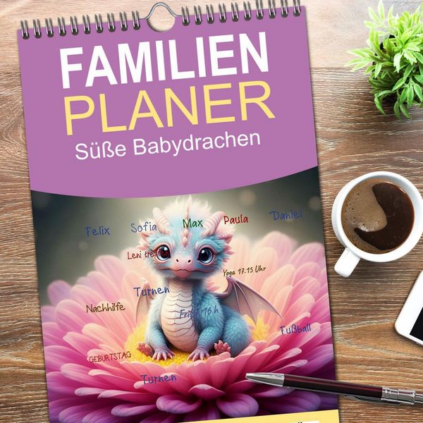 Produktbild: Familienplaner 2026 - S&uuml;&szlig;e Babydrachen mit 5 Spalten (Wandkalender, 21 x 45 cm) CALVENDO