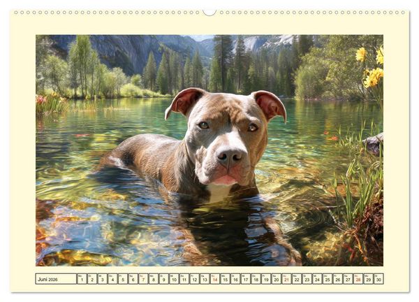 Produktbild: Pit Bull Terrier. Zwischen Wildblumen und Gro&szlig;stadtglanz (hochwertiger Premium Wandkalender 2026 DIN A2 quer), Kunstdruck in Hochglanz
