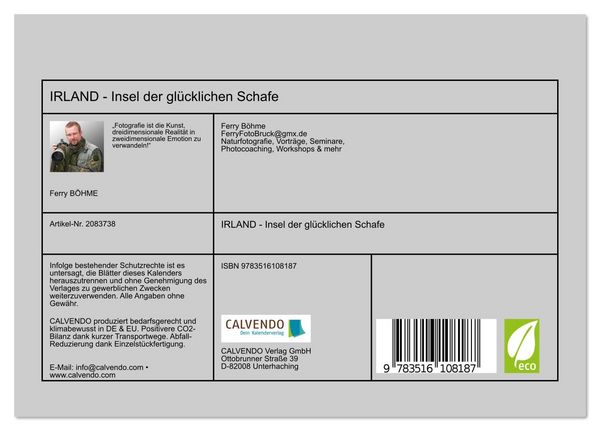 Produktbild: IRLAND - Insel der gl&uuml;cklichen Schafe (Tischkalender 2026 DIN A5 quer), CALVENDO Monatskalender