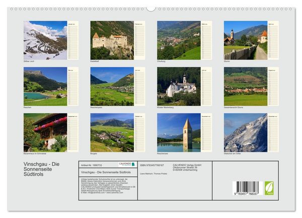 Produktbild: Vinschgau - Die Sonnenseite S&uuml;dtirols (hochwertiger Premium Wandkalender 2026 DIN A2 quer), Kunstdruck in Hochglanz