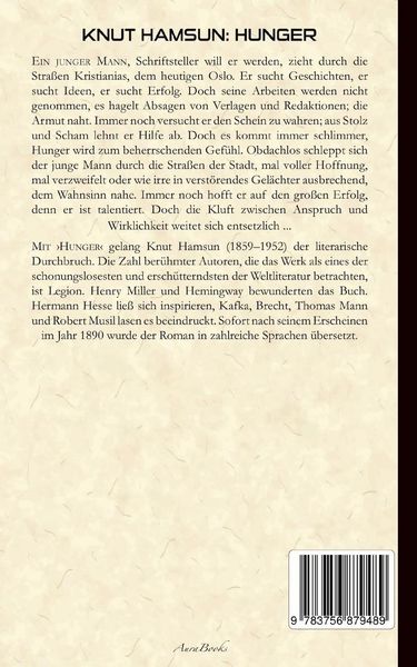 Produktbild: Knut Hamsun: Hunger (Deutsche Ausgabe)
