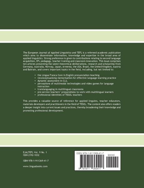 Produktbild: The European Journal of Applied Linguistics and TEFL Volume 9 Number 1