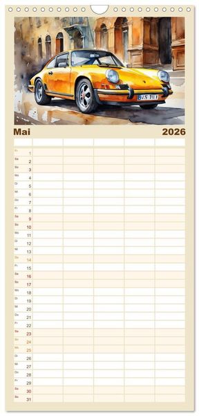 Produktbild: Familienplaner 2026 - Oldtimer - Kultmodelle aus den 1960er Jahren mit 5 Spalten (Wandkalender, 21 x 45 cm) CALVENDO
