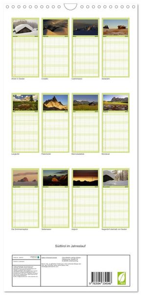Produktbild: Familienplaner 2027 - S&uuml;dtirol im Jahreslauf mit 5 Spalten (Wandkalender, 21 x 45 cm) CALVENDO