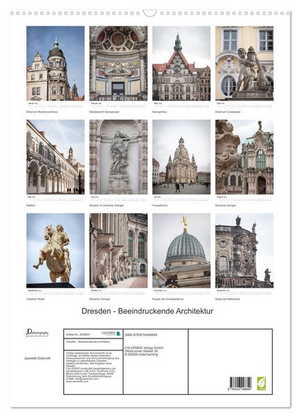 Produktbild: Dresden - Beeindruckende Architektur (Wandkalender 2026 DIN A2 hoch), CALVENDO Monatskalender