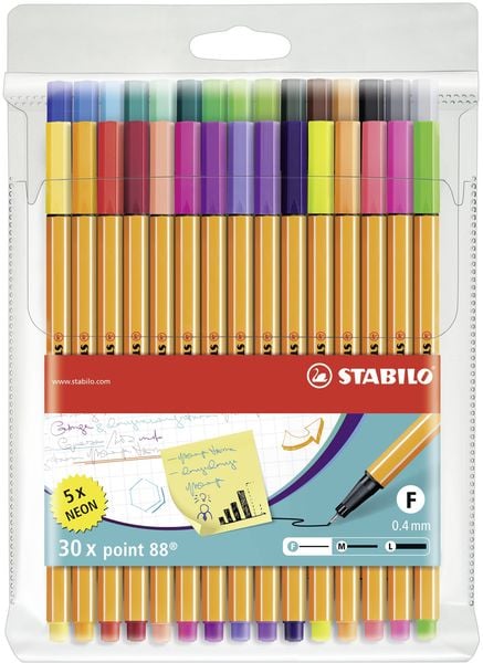 STABILO Fineliner - point 88 - 30er Pack - mit 30 verschiedenen Farben inklusive 5 Neonfarben