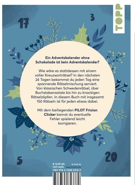 Produktbild: 24 DAYS R&Auml;TSELADVENTSKALENDER &ndash; Kreuzwortr&auml;tsel im Advent. Mit original PILOT Stift!