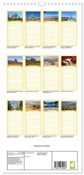 Produktbild: Familienplaner 2026 - Discover the West mit 5 Spalten (Wandkalender, 21 x 45 cm) CALVENDO