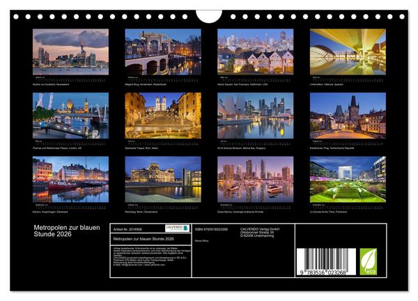 Produktbild: Metropolen zur blauen Stunde 2026 (Wandkalender 2026 DIN A4 quer), CALVENDO Monatskalender