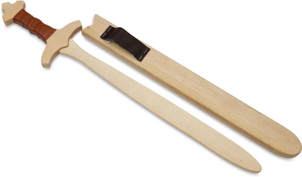 Produktbild: BestSaller 1020 - Schwert-Set K&ouml;nig Edward mit Holzh&uuml;lle, 60cm, Holz-Schwert, Griff mit brauner Kunststoffwickelung