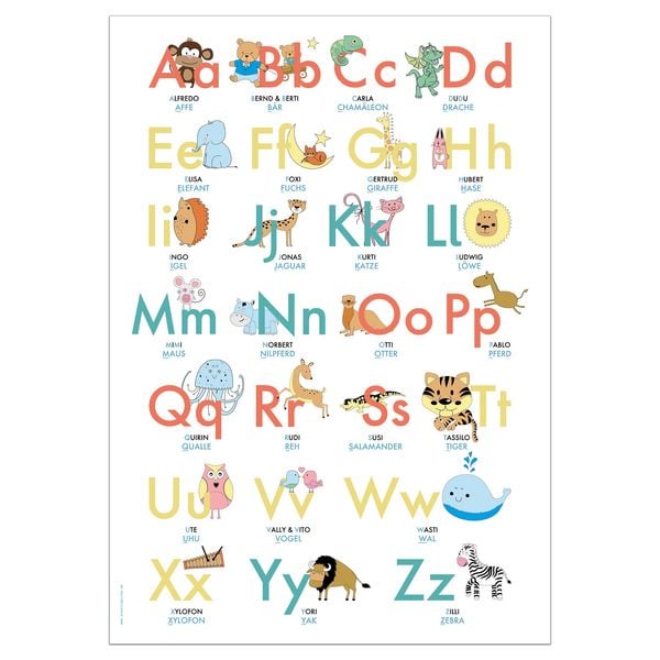 Produktbild: ABC Poster 70,7x100 cm | Alphabet spielerisch mit Tieren lernen | Das ABC-Lernposter mit Gro&szlig;- und Kleinbuchstaben |