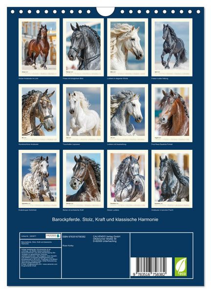 Produktbild: Barockpferde. Stolz, Kraft und klassische Harmonie (Wandkalender 2027 DIN A4 hoch), CALVENDO Monatskalender