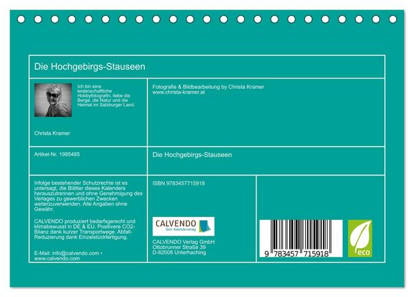 Produktbild: Die Hochgebirgs-Stauseen (Tischkalender 2026 DIN A5 quer), CALVENDO Monatskalender