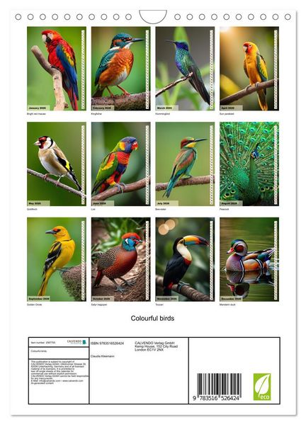 Produktbild: Colourful birds (Wall Calendar 2026 DIN A4 portrait), CALVENDO 12 Month Wall Calendar