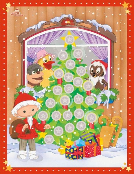 Produktbild: TR&Ouml;TSCH &ndash; Adventskalender "Unser Sandm&auml;nnchen" | Weihnachtskalender mit 24 Geschichten-Karten zum Vorlesen, 24 Schaumstickern & Wendeposter