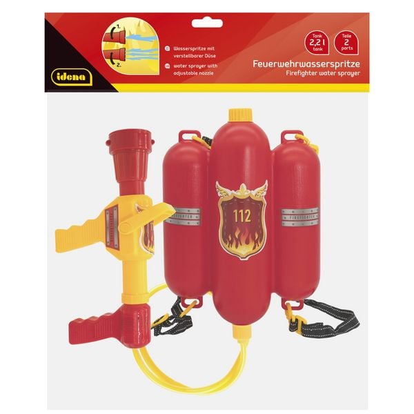Produktbild: Idena Kinder-Feuerwehr-Wasserspritze mit verstellbarer D&uuml;se 2,2l Wassertank 40cm