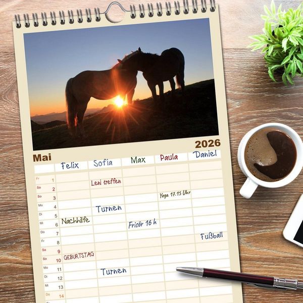 Produktbild: Familienplaner 2026 - Pferde und Ponys im Paradies mit 5 Spalten (Wandkalender, 21 x 45 cm) CALVENDO