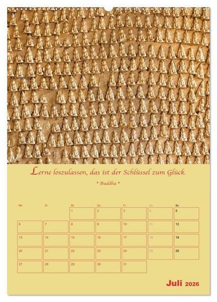 Produktbild: BUDDHA IN GOLD - Mit buddhistischen Spr&uuml;chen (Wandkalender 2026 DIN A2 hoch), CALVENDO Monatskalender