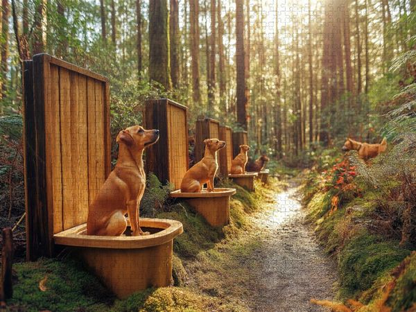 Produktbild: CALVENDO Puzzle Kackende Hunde im Wald - Das lustigste Toiletten-Puzzle der Welt | 1000 Teile Lege-Gr&ouml;&szlig;e 64x48cm Foto-Puzzle f&uuml;r gl&uuml;ckliche Stunden