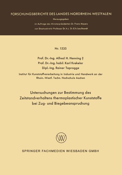 Produktbild: Untersuchungen zur Bestimmung des Zeitstandverhaltens thermoplastischer Kunststoffe bei Zug- und Biegebeanspruchung