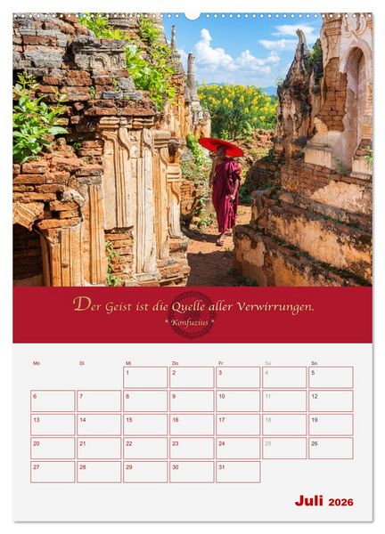 Produktbild: Buddhistische Weisheiten - DER ROTE SCHIRM (hochwertiger Premium Wandkalender 2026 DIN A2 hoch), Kunstdruck in Hochglanz