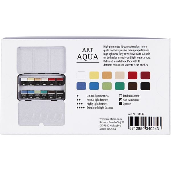 Produktbild: Creativ Company Aquarellk&auml;sten Art Aqua Aquarellfarbe, Standard-Farben, Halbwannen, Gr&ouml;&szlig;e 10x15x20 mm, 12 Farben, Kreativ Box