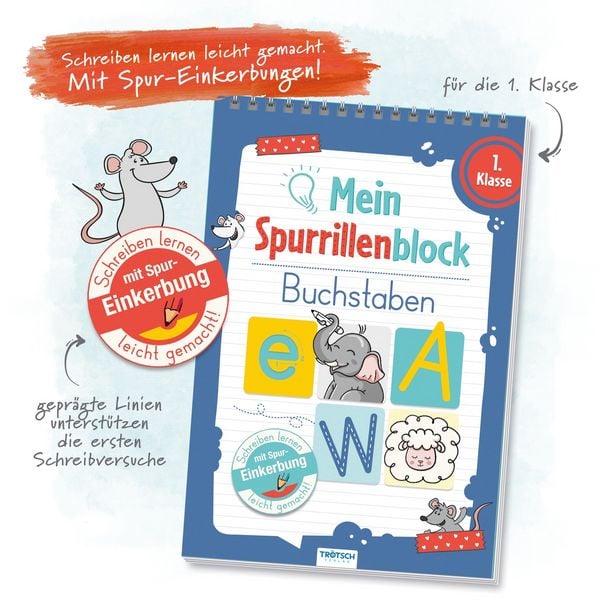 Produktbild: TR&Ouml;TSCH - Spurrillenblock "Buchstaben" | &Uuml;bungsbuch mit vorgepr&auml;gten Linien zum Erlernen der Gro&szlig;- und Kleinbuchstaben. &Uuml;bungsheft zum Buchstaben lernen, ideal f&uuml;r die Einschulung | 1. Klasse