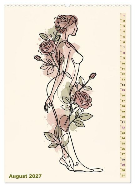 Produktbild: Bl&uuml;tenhauch und Silhouette - Line Art trifft Aquarell (hochwertiger Premium Wandkalender 2027 DIN A2 hoch), Kunstdruck in Hochglanz