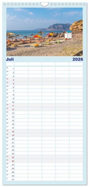Produktbild: Familienplaner 2026 - Insel Kos - Str&auml;nde mit 5 Spalten (Wandkalender, 21 x 45 cm) CALVENDO