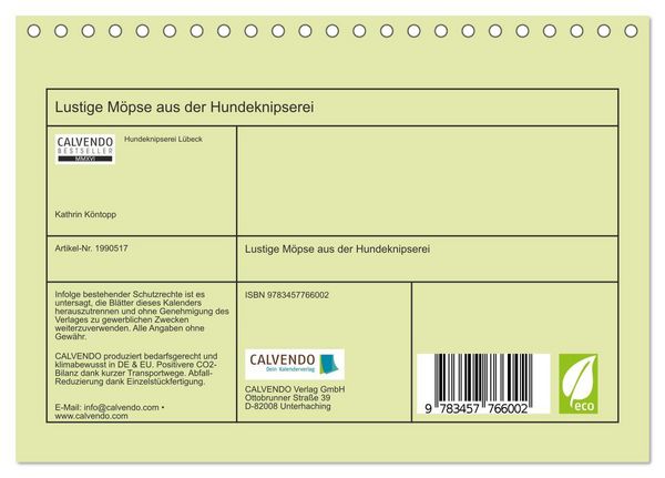 Produktbild: Lustige M&ouml;pse aus der Hundeknipserei (Tischkalender 2026 DIN A5 quer), CALVENDO Monatskalender