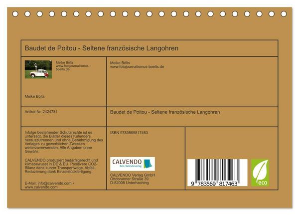 Produktbild: Baudet de Poitou - Seltene franz&ouml;sische Langohren (Tischkalender 2027 DIN A5 quer), CALVENDO Monatskalender