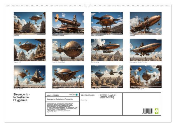 Produktbild: Steampunk - fantastische Flugger&auml;te (Wandkalender 2026 DIN A2 quer), CALVENDO Monatskalender