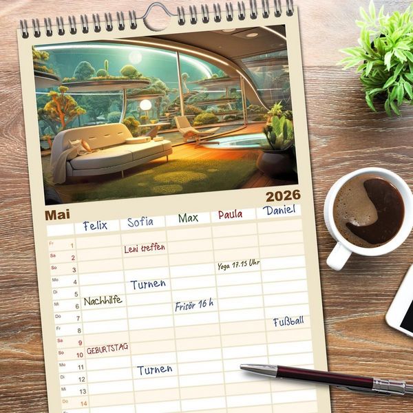 Produktbild: Familienplaner 2026 - Futuristische moderne Behausungen mit 5 Spalten (Wandkalender, 21 x 45 cm) CALVENDO