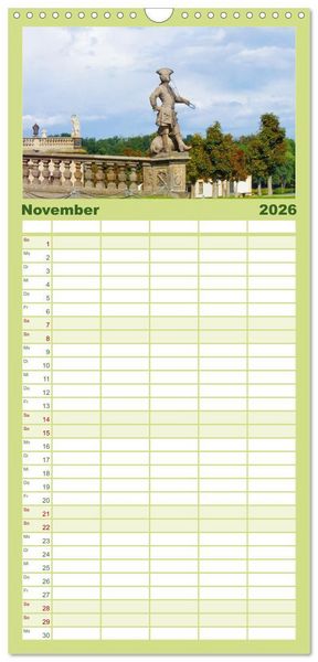 Produktbild: Familienplaner 2026 - Moritzburg, Weesenstein, Muskau - Drei sch&ouml;ne s&auml;chsische Schl&ouml;sser mit 5 Spalten (Wandkalender, 21 x 45 cm) CALVENDO