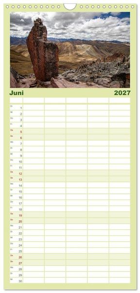 Produktbild: Familienplaner 2027 - Palccoyo - Der neue Rainbow Mountain in Peru mit 5 Spalten (Wandkalender, 21 x 45 cm) CALVENDO