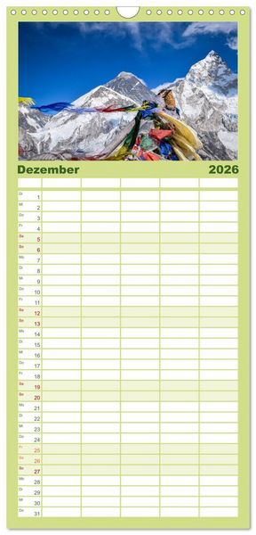 Produktbild: Familienplaner 2026 - Nepal- Trekking durchs Hochgebirge mit 5 Spalten (Wandkalender, 21 x 45 cm) CALVENDO