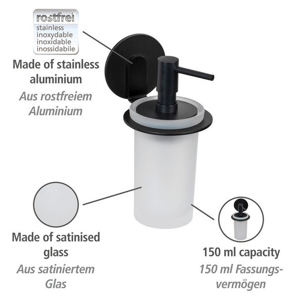 Produktbild: Turbo-Loc&reg; Seifenspender Mod. Bivio Black matt, aus satiniertem Glas