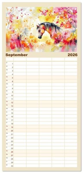 Produktbild: Familienplaner 2026 - Hufspuren im Bl&uuml;tenmeer mit 5 Spalten (Wandkalender, 21 x 45 cm) CALVENDO