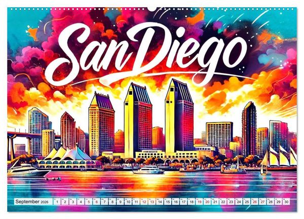 Produktbild: Stadtansichten der USA in Tusche (hochwertiger Premium Wandkalender 2026 DIN A2 quer), Kunstdruck in Hochglanz