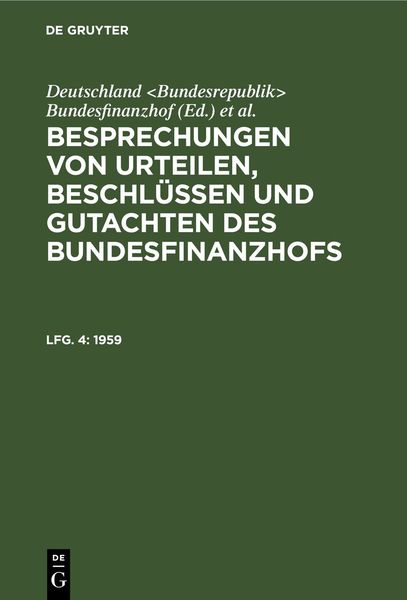 Produktbild: Besprechungen von Urteilen, Beschl&uuml;ssen und Gutachten des Bundesfinanzhofs / 1959