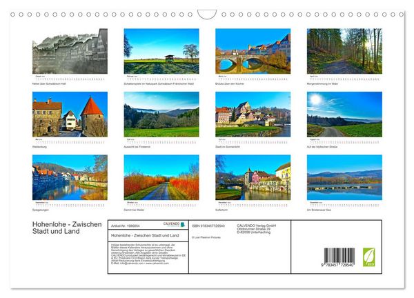 Produktbild: Hohenlohe - Zwischen Stadt und Land (Wandkalender 2026 DIN A3 quer), CALVENDO Monatskalender
