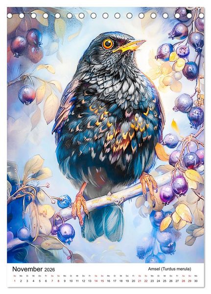 Produktbild: Heimische V&ouml;gel - Singv&ouml;gel zwischen Bl&uuml;ten und Beeren (Tischkalender 2026 DIN A5 hoch), CALVENDO Monatskalender