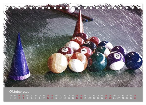 Produktbild: Freizeit Billard - Queue, Kugeln, Kreide und Tisch (Tischkalender 2026 DIN A5 quer), CALVENDO Monatskalender