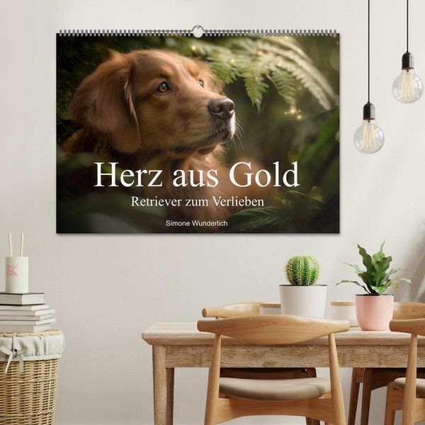 Produktbild: Herz aus Gold - Retriever zum Verlieben (Wandkalender 2026 DIN A2 quer), CALVENDO Monatskalender